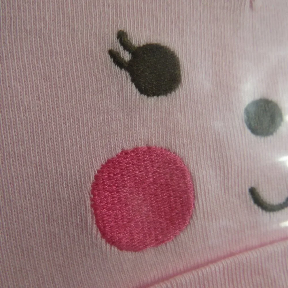 Baby Pink Reindeer knit Hat Cap w Embroidered face Infant Cotton Holiday